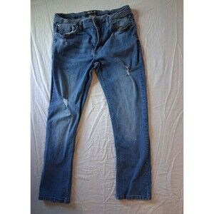 Free Planet Men's Distressed Slim Straight Jeans Medium Wash Blue W34 L30